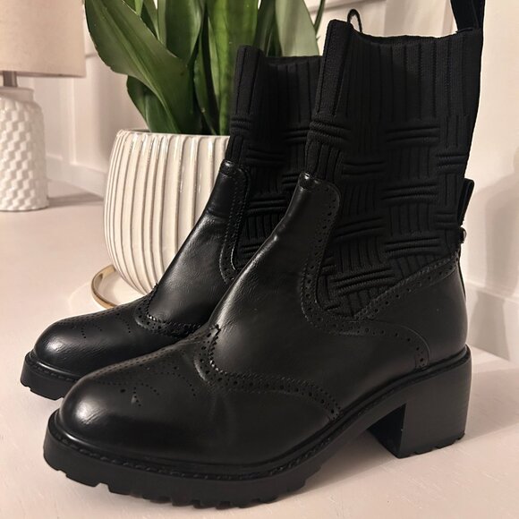 ISNOM Black Chelsea Boots for Women Sock Boots  7.5US - Picture 3 of 6